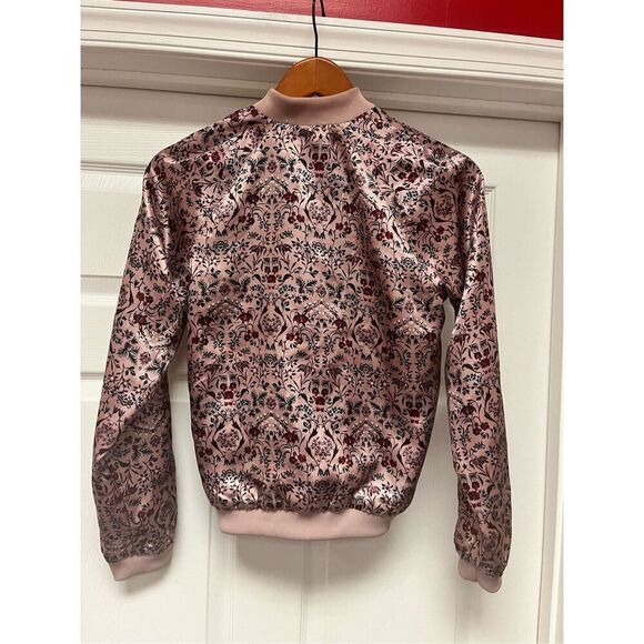 Pink & Burgundy Satin Floral Reversible Baseball Jacket sz M EUC - Picture 6 of 9